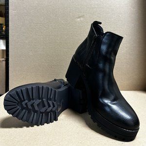 Nasty Gal Size 5/38 Black Faux Leather Chunky Block Heel Ankle Boots